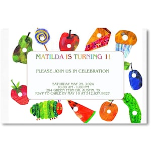 The Very Hungry Caterpillar Birthday Invitation, Chunky Caterpillar, Editable Party Invite, Book Theme, Eric Carle Books, Instant Download