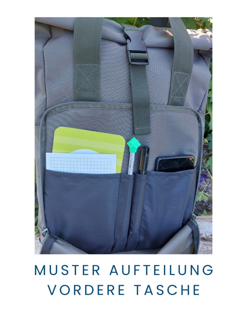 Rucksack mit Wald und Wiesenkräutern Bestickung recyceltes Material, mittelgroß, olivfarben Bild 7