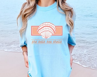 Seashell Shirt, Beach Shirt Women, Preppy Comfort Colors SeaShell Tshirt for Her, Summer Shirt, Beachy Vacay Crewneck, Coconut Girl Clothes