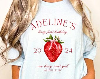 Maglietta personalizzata per il primo compleanno di Berry, maglietta personalizzata per la mamma di Strawberry, maglietta Comfort Colors Mama, vestito per la festa del primo compleanno a tema Strawberry