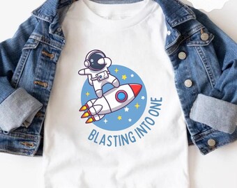 Blasting Into One First Space Themed Birthday Boy Party, First Trip Around The Sun 1st Birthday Family Matching Tshirt, Astronaut Mom and Me