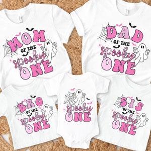 Pink Halloween Birthday Shirt, Personalized Ghoul Kids Pinkoween Tshirt, Dad Mom of The Spooky One, Retro Halloween Ghost, 1st Bday Shirt,