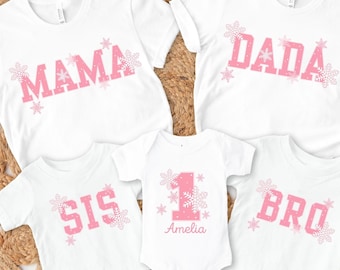 Custom Winter ONEderland Family Matching 1st Birthday Shirts, Pink Winter Onederland First Girl Birthday Tshirt, Snowflake Mommy and Me Tee