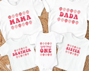 Berry First Birthday Family Matching Shirts, Strawberry 1st Birthday Party Outfit, Berry Sweet Birthday Tee, Mama Dada Strawberry Tshirt