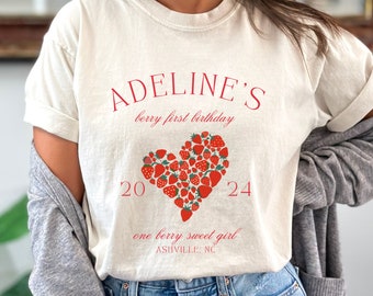 Maglietta personalizzata per il primo compleanno di Berry, maglietta personalizzata per la mamma di Strawberry, maglietta Comfort Colors Mama, vestito per la festa del primo compleanno a tema Strawberry
