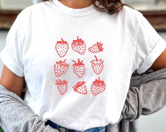 Strawberry Shirt, Minimalistic Strawberry Comfort Colors Tshirt, Cottagecore Fruit Shirt, Retro Farmers Market Strawberry Fruit Shirt