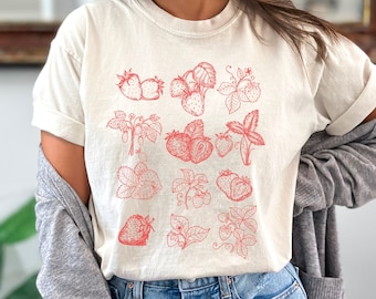 Strawberry Shirt, Botanical Strawberries Comfort Colors T-Shirt, Vintage Strawberry Fruit Shirt, Retro Farmers Market Strawberry Fruit Shirt