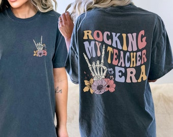 Rocking My Teacher Era Shirt, In My Teacher Era Comfort Colors Retro Spooky Skeleton Trendy Tshirt, Teacher Appreciation, Teacher Shirt Gift