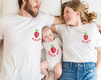 Berry First Birthday Matching Family Tshirt Strawberry 1st Summer Birthday Outfit, Berry Sweet One, Modern Berry, Mama Dada Strawberry Shirt