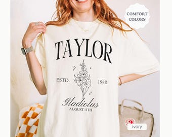 Custom Gladiolus Comfort Colors August Birth Month Birth Flower Shirt, Personalized Aug Birthflower Tshirt, Gladiolus Birthday Gift for Mama