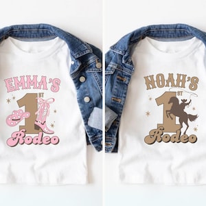 Personalization My First Rodeo Family Matching 1st Birthday Shirts, Custom 1st Rodeo Cowboy Cowgirl First Birthday Tshirt, Wild West Mom Dad