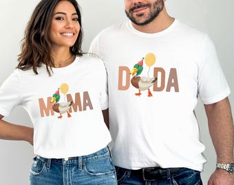 Camisetas a juego para fiesta de primer cumpleaños de One Lucky Duck, camiseta de primer cumpleaños para niño con temática de One Lucky Duck, cumpleaños de pato real, mamá y yo