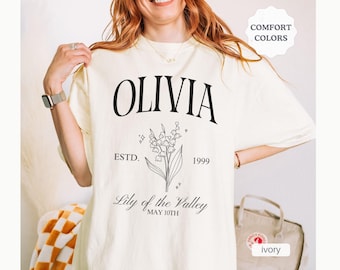 Custom Lily Of The Valley Comfort Colors May Birth Month Birth Flower Shirt, Personalized May Birthflower Tshirt, Birthday Gift Tee for Mama