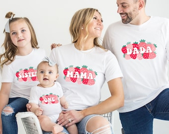 Berry First Birthday Family Matching T-shirt, Strawberry Theme 1st Birthday Party Outfit, Berry Sweet One Tee, Strawberry Mommy and Me Shirt