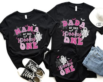 Pink Halloween Birthday Shirt, Personalized Ghoul Kids Pinkoween Tshirt, Dad Mom of The Spooky One, Retro Halloween Ghost, 1st Bday Shirt,