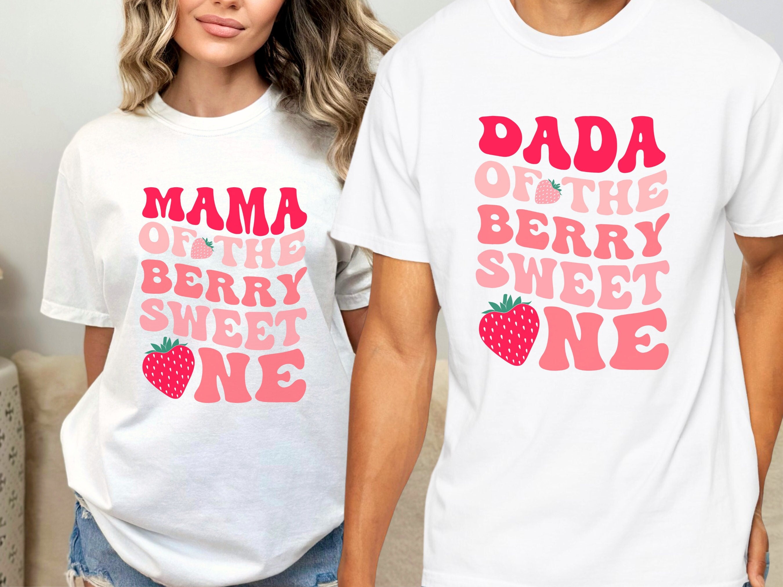Berry First Birthday Shirt, Matching Strawberry MAMA DADA Comfort