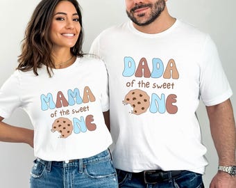Custom Cookies and Milk Sweet One 1st Birthday Mama Dad Party Shirts, Sweet One First Birthday Boy Tshirt, Milk & Cookie Theme Birthday Tee