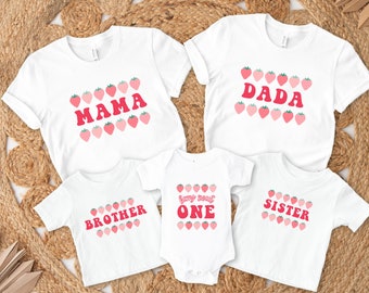 Berry First Birthday Family Matching Shirts, Strawberry 1st Birthday Party Outfit, Berry Sweet Birthday Tee, Mama Dada Strawberry Tshirt