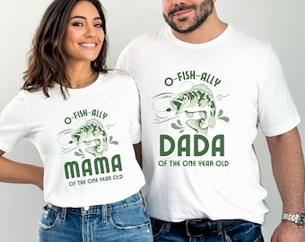 OFishAlly One First Birthday Mama Dada Magliette abbinate, O-Fish-Ally The Big One Fishing 1° festa di compleanno, maglietta per il compleanno del bambino Bass Fishing
