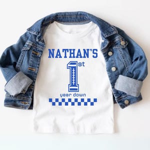 Custom 1st Year Down Football First Birthday Party Shirt, Personalized Football 1st Birthday Family Matching Tshirt, Boys Birthday Party Tee