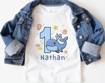 Magliette personalizzate per il primo compleanno della famiglia "ONEder The Sea", maglietta personalizzata per il primo compleanno a tema "Sotto il mare", festa delle balene