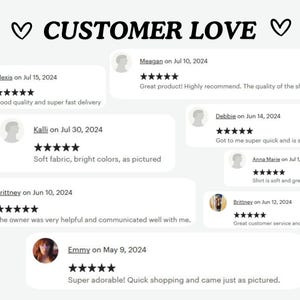 Peut inclure: Un collage d'avis clients avec des &eacute;valuations cinq &eacute;toiles et des commentaires positifs sur la qualit&eacute;, la rapidit&eacute; de livraison et le service client d'un produit. Les avis proviennent de clients nomm&eacute;s Alexis, Kalli, Meagan, Debbie, Anna Marie et Brittney. Les avis datent de juillet et juin 2024.