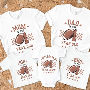 Football 1st Birthday Retro Outfit, 1st Year Down Birthday Matching Mom Dad Shirt, First Touchdown, One Year Down Party, Birthday Boy Tshirt