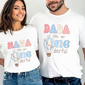 ONEderful First Birthday Mama Dad Matching Shirt, Little Mr Onederful 1st Birthday Boy Outfit, Blue Hot Air Balloon Birthday Party, Mom & Me