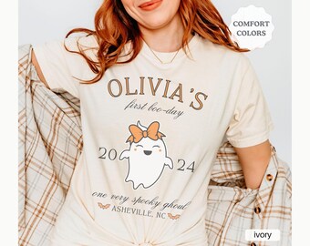 Personalized 1st Halloween Birthday Girl Party, One Spooky Ghoul First Birthday Shirt, Cute Ghost Mom Halloween Comfort Colors Shirt, Booday