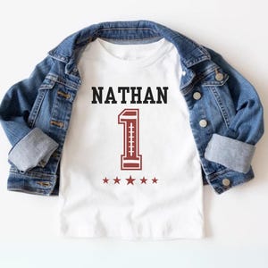 Personalized Football 1st Birthday Shirt, 1st Year Down American Football Birthday Boy Tshirt, First TouchDown First Birthday Party Gift Tee