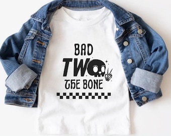 Bad Two The Bone 2nd Geburtstag Passendes Familien-Shirt, Bad 2 The Bone Second Rock auf Biker-Geburtstags-Jungen, geboren Zwei Rock n Roll-Geburtstagsfeier