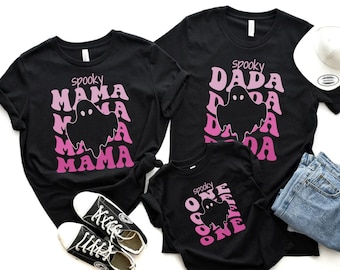Spooky One 1st Pinkoween Birthday Family Matching Shirts, Baby First Pink Halloween, Spooky Mama Dad Halloween Shirts, Kids Halloween Party