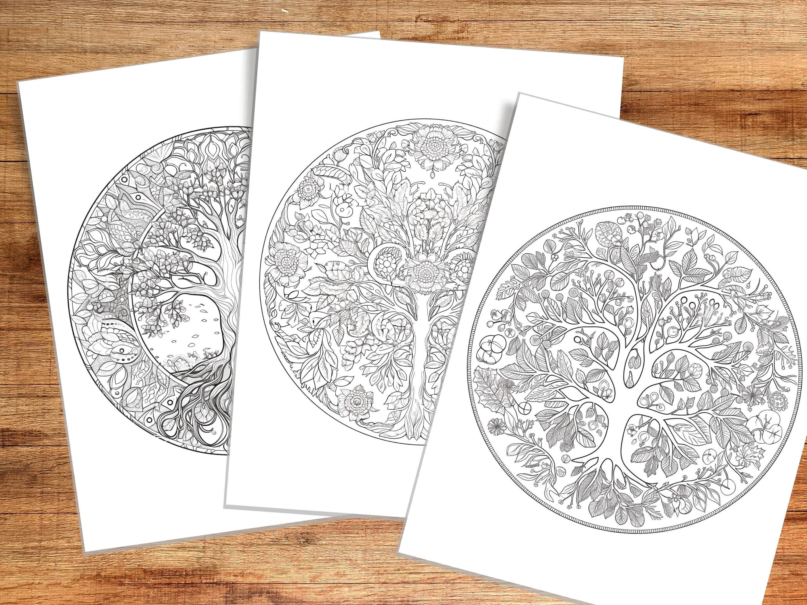 Tree Mandala Coloring Pages Printable Coloring Sheets - Etsy