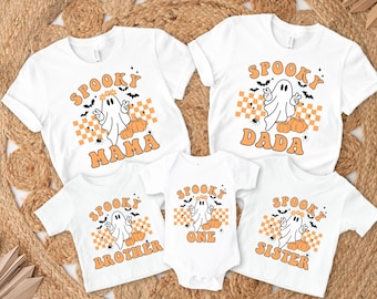 Spooky One Birthday Girl Halloween Shirt, 1st Birthday Matching Family Halloween Tshirt, One Spooky Girl with Cute Ghost, Mom Dad Halloween