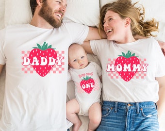 Berry First Birthday Family Matching T-shirt Strawberry 1st Birthday Outfit First Birthday Party Mommy and Me Mama Daddy Strawberry Shirt