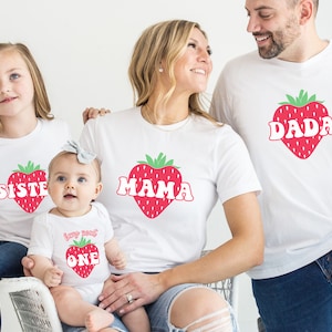 Berry First Birthday Family Matching T-shirt, Strawberry 1st Birthday Outfit, First Birthday Party, Mommy and Me Mama Daddy Strawberry Shirt