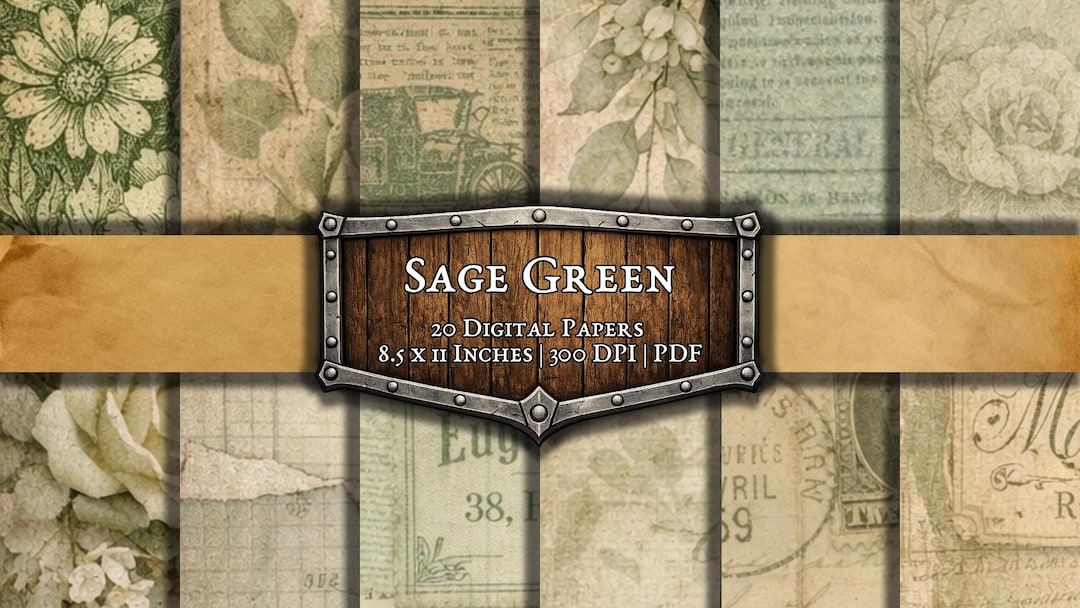 Sage Green Digital Paper, Vintage Floral Junk Journal Pages, Antique ...