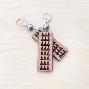 Polynesian Tribal patterns Wood Earring (Medium) with optional Pearl