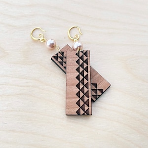 Polynesian Tribal patterns Wood Earring (Medium) with optional Pearl