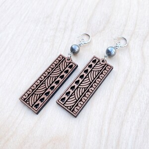 Polynesian Tribal patterns Wood Earring (Medium) with optional Pearl