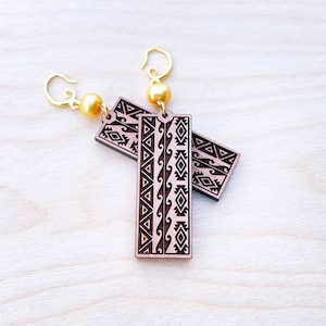 Polynesian Tribal patterns Wood Earring (Medium) with optional Pearl