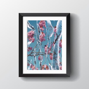 Transizione 2 - Giclée A3 in edizione limitata - Con cornice o senza cornice - Arte murale raffigurante fiori di ciliegio con strati di texture strappati.