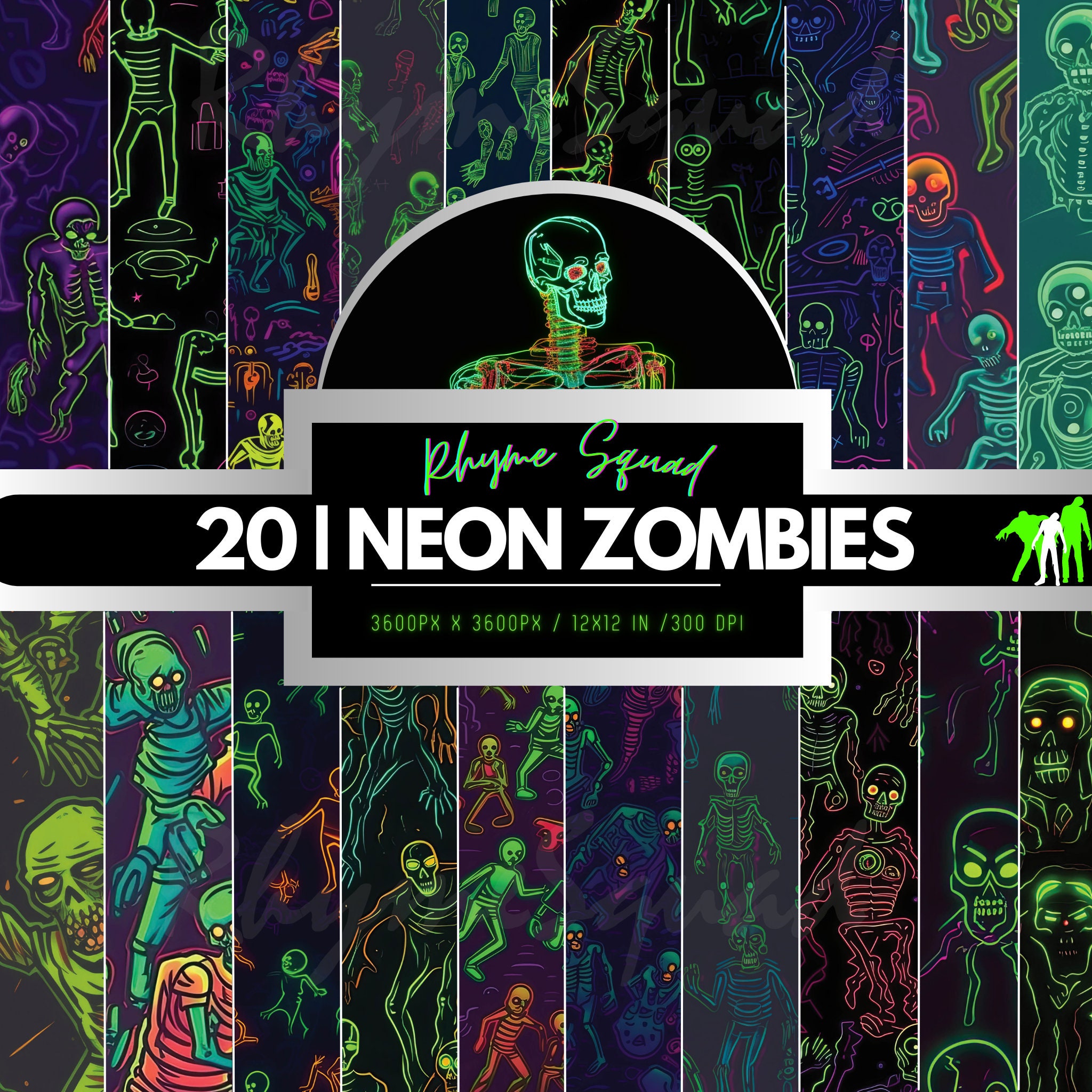 20 Seamless Neon Zombie Patterns - Etsy