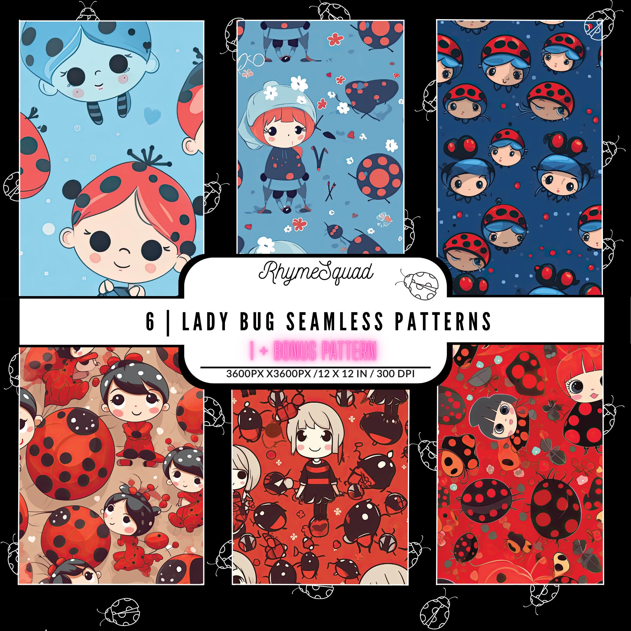 Ladybug Pattern Designs 6 Ladybug Seamless Patterns for Kids - Etsy