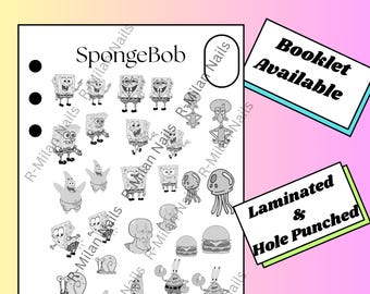 SpongeBob nail art template| Reusable| Laminated, Hole Punched and delivered| practice Sheet| Single Page