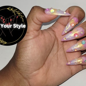 Aurora press on nails Handmade ombre press on durable nails Customizable spring nail Bubble summer false nails image 1