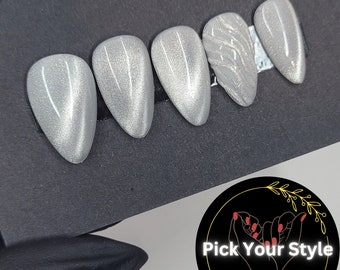 Handmade white cat eye Customizable Press on Nails Fake Cat Eye textured glue on nail