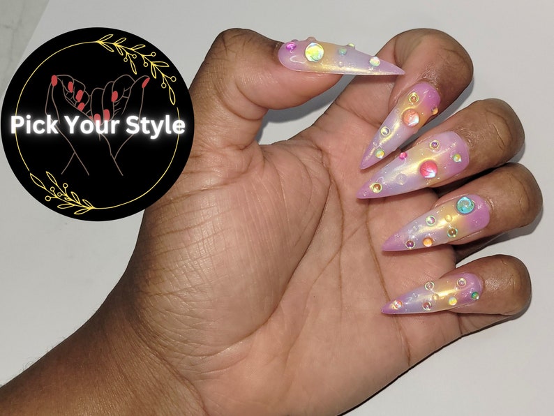 Aurora press on nails Handmade ombre press on durable nails Customizable spring nail Bubble summer false nails image 1