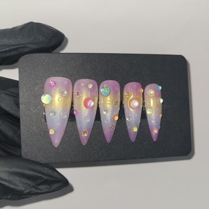 Aurora press on nails Handmade ombre press on durable nails Customizable spring nail Bubble summer false nails image 2