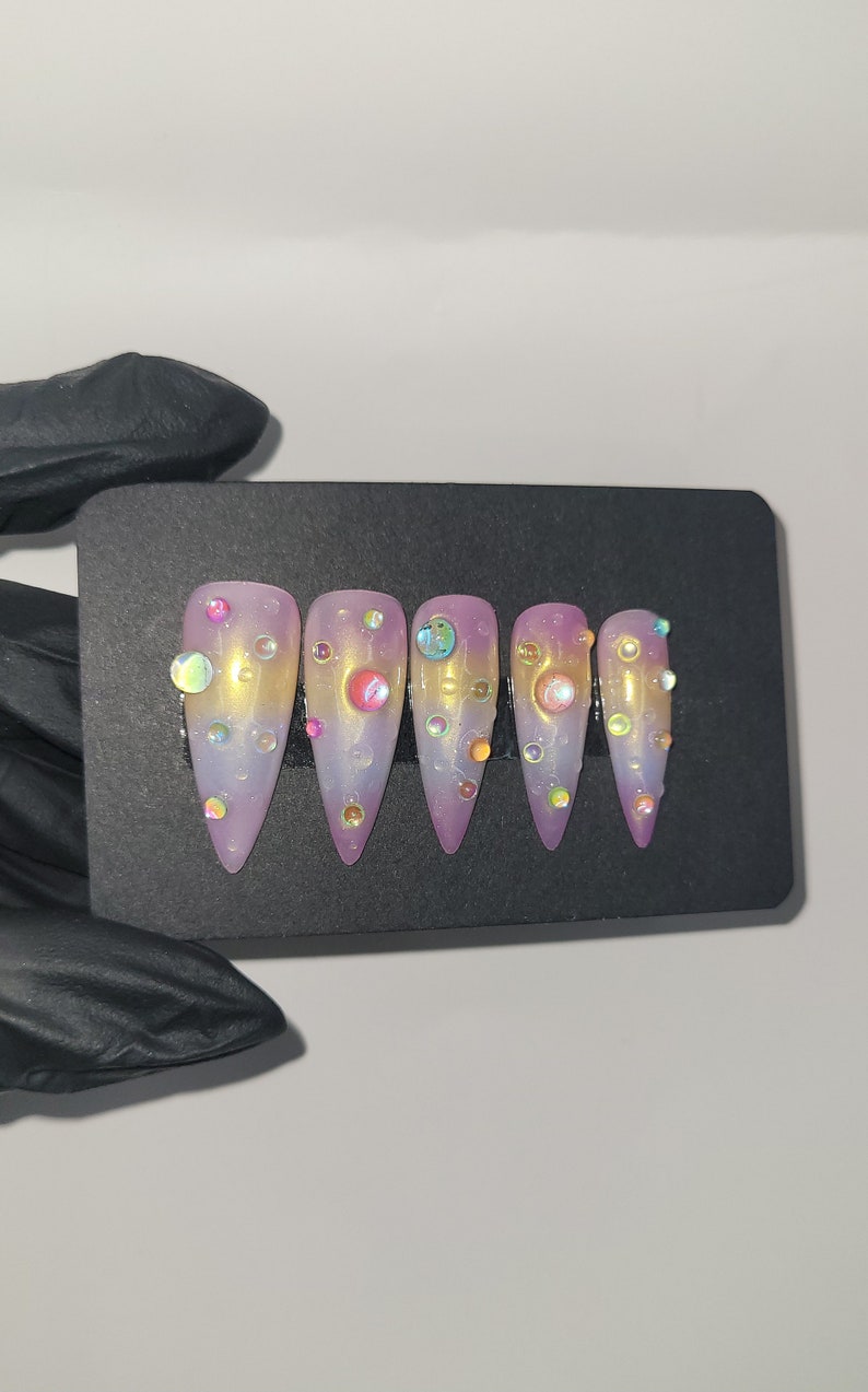 Aurora press on nails Handmade ombre press on durable nails Customizable spring nail Bubble summer false nails image 2